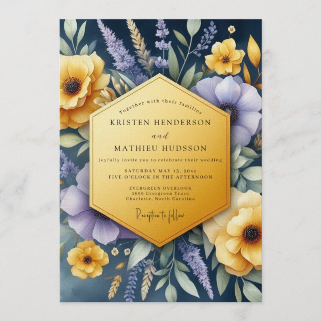 Invitation Navy Vibrant Wildflower Wedding (Devant)