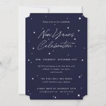 Navy+White Script Étoiles éparpillées Fête du Nouv