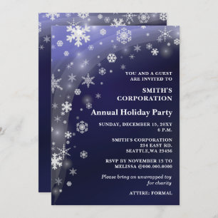 Invitation Navy White Snowflakes Corporate Holiday Party