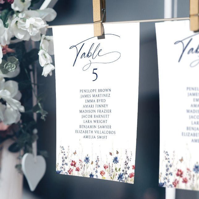 Invitation Navy Wildflower Rustic table number seating chart (Navy Wildflower Rustic table number seating chart)
