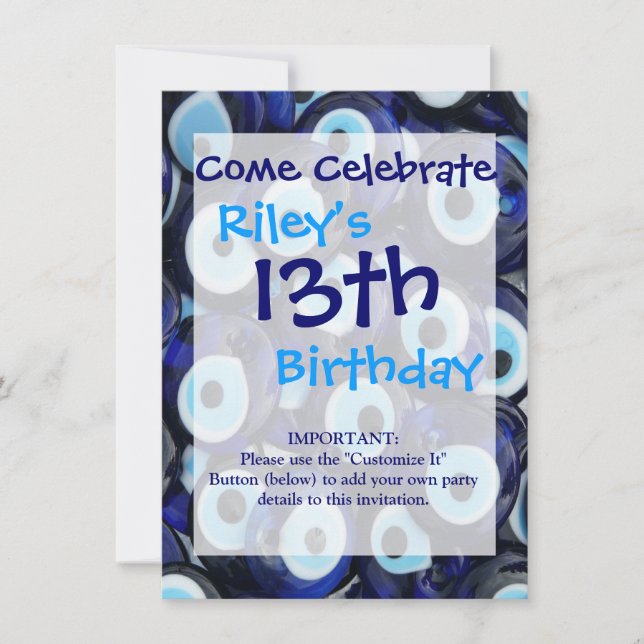 Invitation Nazar Amulets Evil Pierres Oeil Bleu Motif (Devant)
