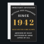 Invitation Né 1942 80th Birthday Love Ajouter Votre Nom Noir<br><div class="desc">Pour ceux qui sont nés en 1942 et fêtent leur 80ème anniversaire, nous avons la carte d'invitation idéale. L'arrière - plan noire au design blanc et or est simple et élégante. Customisez facilement le texte à l'avant et à l'arrière de cette carte d'invitation d'anniversaire en utilisant le modèle fourni. Une...</div>