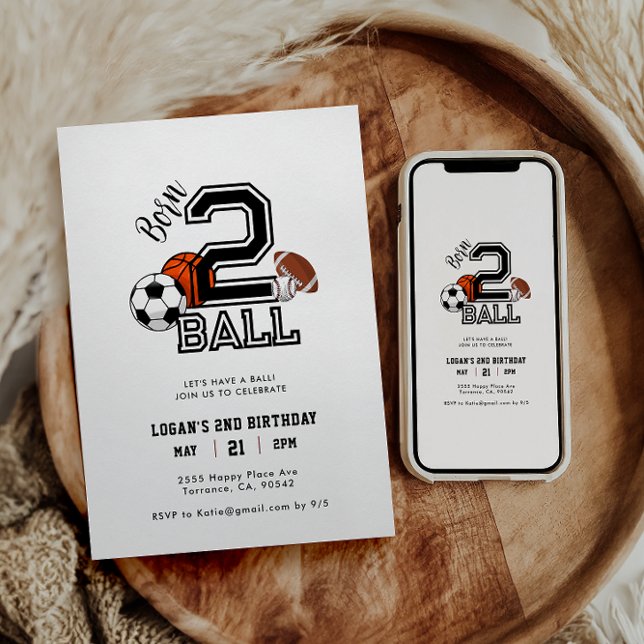 Invitation Né 2 Ball Sports Thème Boy's 2nd Birthday Party (Créateur téléchargé)
