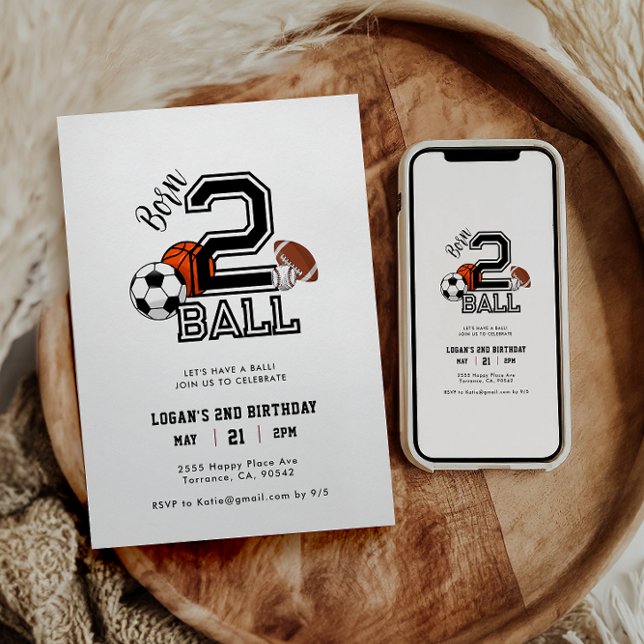 Invitation Né 2 Ball Sports Thème Boy's 2nd Birthday Party (Créateur téléchargé)
