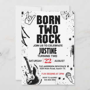 Invitation Né à Rock Deuxième fête d'anniversaire