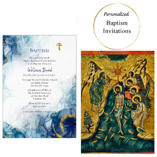 Invitation Né de l'eau et de l'esprit Baptême orthodoxe
