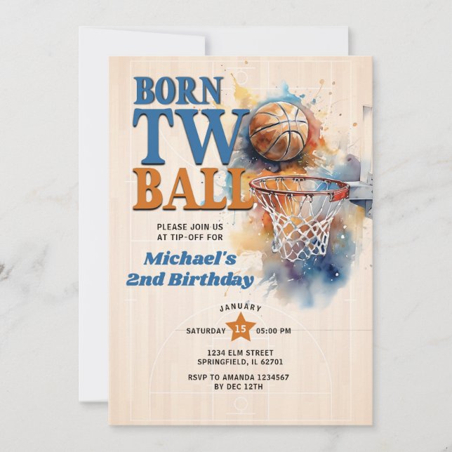 Invitation Né Deux Ball Basketball Tip Off Hoop 2e Anniversai (Devant)