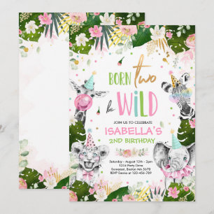 Invitation Né Deux Be Wild Anniversaire Safari Animaux Party