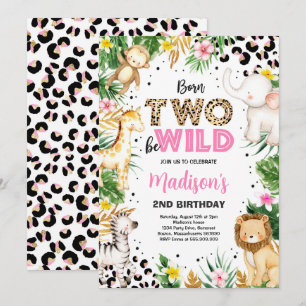 Invitation Né Deux Be Wild Empreinte de léopard Safari 2e ann
