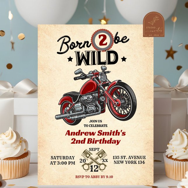 Invitation Né Deux Be Wild Motorcycle 2e Birthday Boy (Créateur téléchargé)