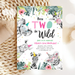 Invitation Né Deux Be Wild Safari Party Animaux Anniversaire