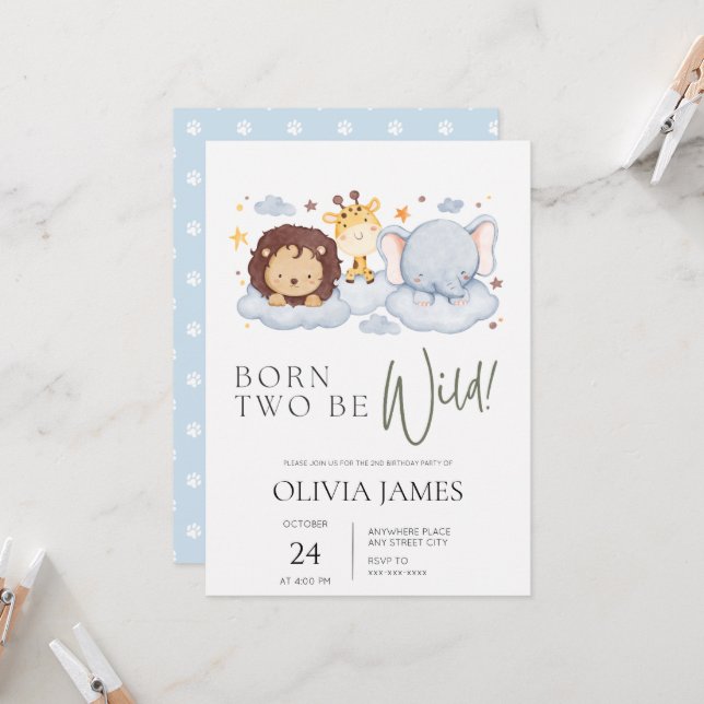 Invitation Né deux être sauvage 2e anniversaire (Devant/Arrière en situation)