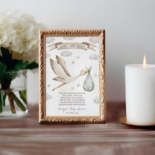 Invitation Ne dites pas bébé ! Jeu de baby shower cigogne