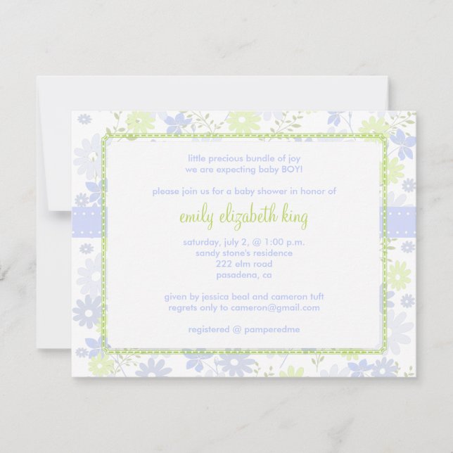 Invitation Ne m'oubliez pas ~ baby shower de jardin (Devant)