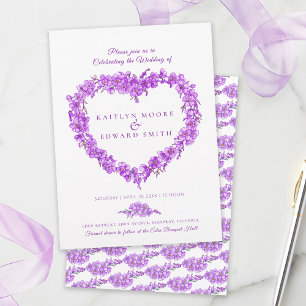 Invitation Ne m'oubliez pas cœur art mariage violet blanc