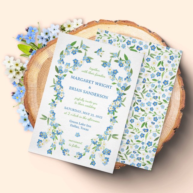Invitation Ne m'oubliez pas Mariage d'aquarelle bleu et blanc (Blue and White Forget-me-nots Wedding Invitation)
