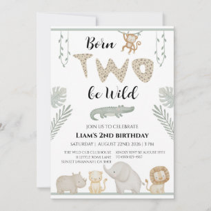 Invitation Né pour être sauvage Safari Jungle 2e Anniversaire