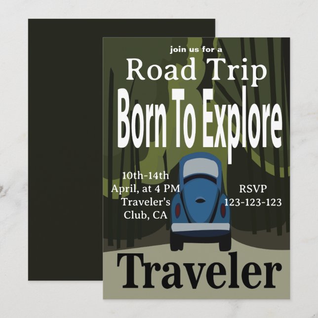 Invitation Né pour explorer le voyage en road trip (Devant / Derrière)