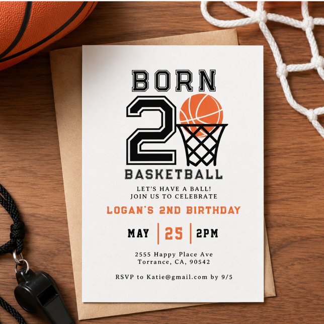 Invitation Né pour le Basketball | 2e anniversaire d'un garço (Born 2 Basketball | Sports Boy's 2nd Birthday Invitation)