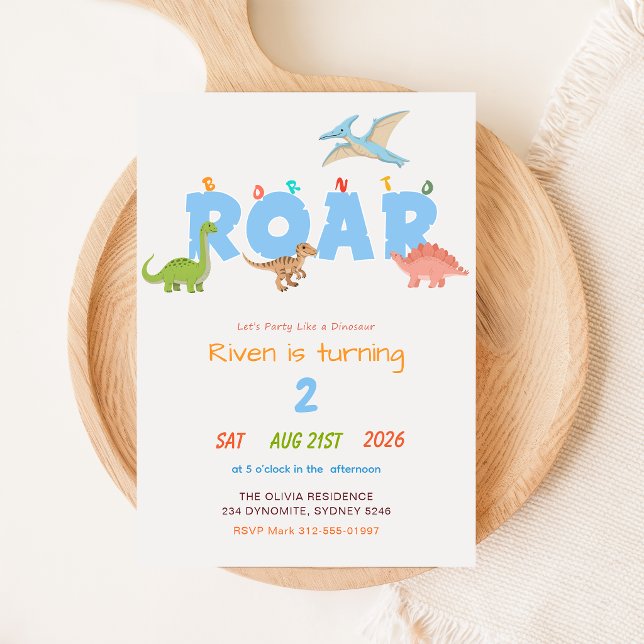 Invitation Né pour rugir Bébé dinosaure Enfant 2e anniversair (Créateur téléchargé)