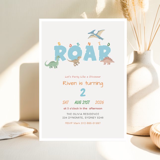 Invitation Né pour rugir Bébé Enfant Dinosaure 2e Anniversair (Créateur téléchargé)