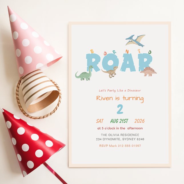 Invitation Né pour rugir Bébé Enfant Dinosaure 2e Anniversair (Créateur téléchargé)