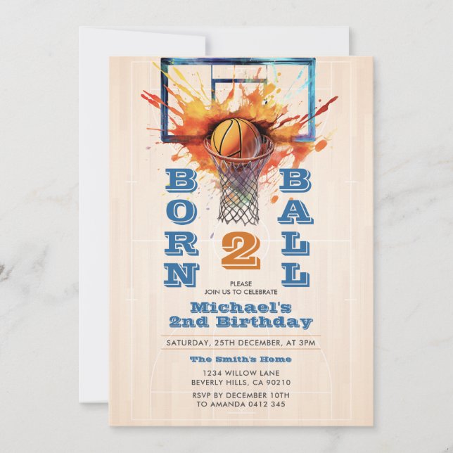 Invitation Né Two Ball Boy's Basketball 2e fête d'anniversair (Devant)