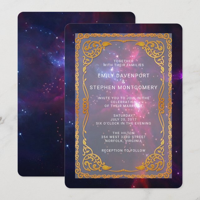 Invitation Nebula cosmique avec Mariage de cadre décoratif (Devant / Derrière)