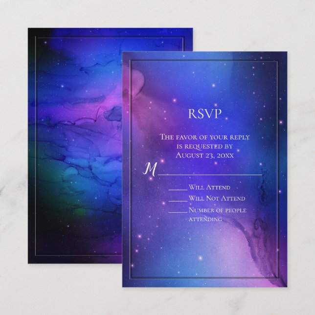 Invitation Nebula violette Art céleste Mariage spatial (Devant / Derrière)