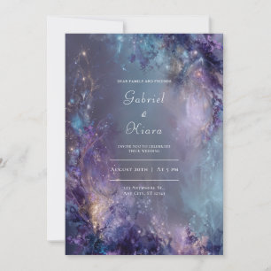 Invitation Nébuleuse Éthérée Violet Bleu Or Fantastique Maria