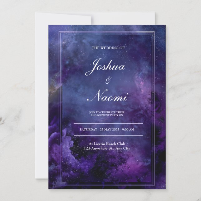 Invitation Nébuleuse vibrante violet indigo cadre moderne mar (Devant)