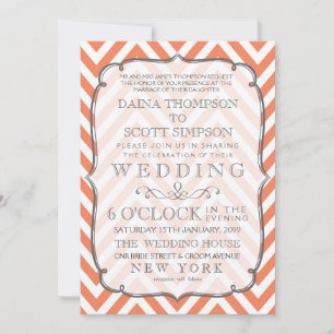 Invitation Nectarine Orange Chevron Stripes Mariage Inviter