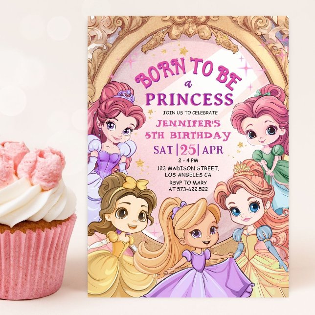 Invitation "Née pour être une princesse" Fille 5e fête d'anni (Créateur téléchargé)