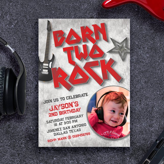 Invitation Née pour le Rock avec Image (Born Two Rock with Picture Invitation)