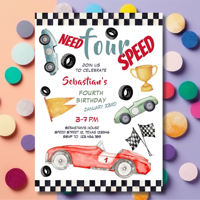 Invitation Need four speed racing car fourth kids birthday (Créateur téléchargé)