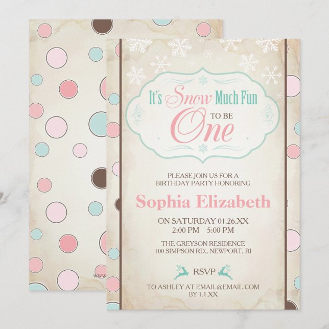 Invitation Neige beaucoup amusant hiver Anniversaire Invitati (Devant / Derrière)