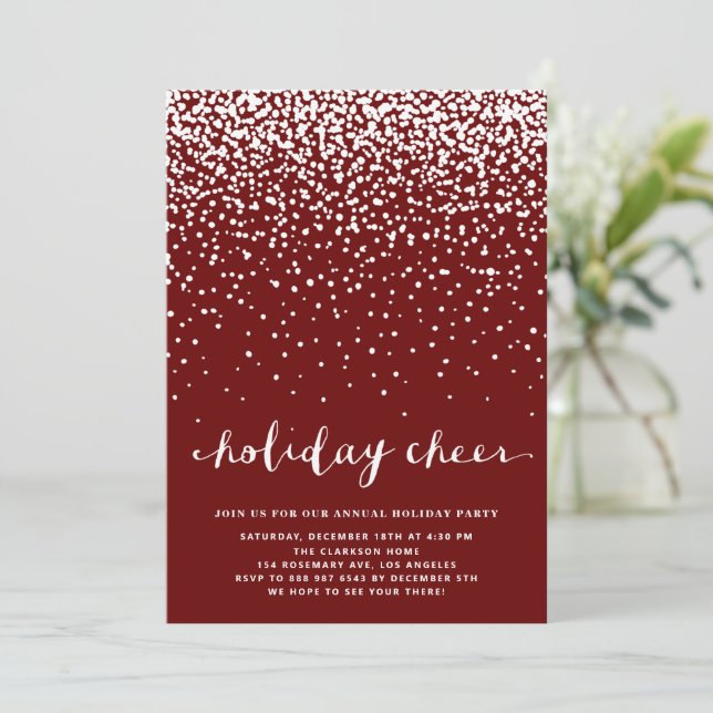 Invitation Neige blanche tombante | Red Holiday Party Invitat (Debout devant)