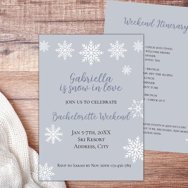 Invitation Neige D'Hiver En Amour Bachelorette Week-end Itiné (Winter Bachelorette Snow In Love Weekend Itinerary)