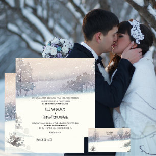 Invitation Neige d'hiver, Mariage bleu et blanc
