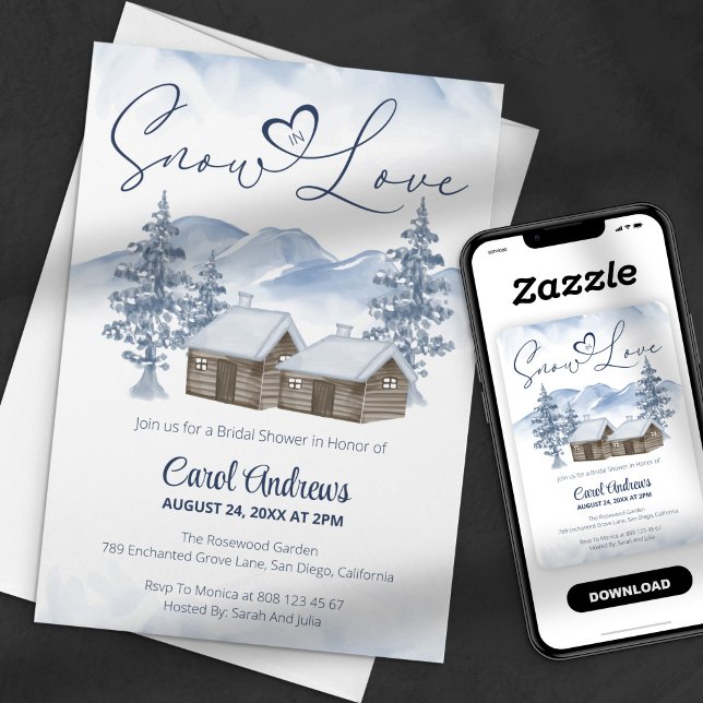 Invitation Neige douce en amour Aquarelle Fête des mariées d' (Créateur téléchargé)