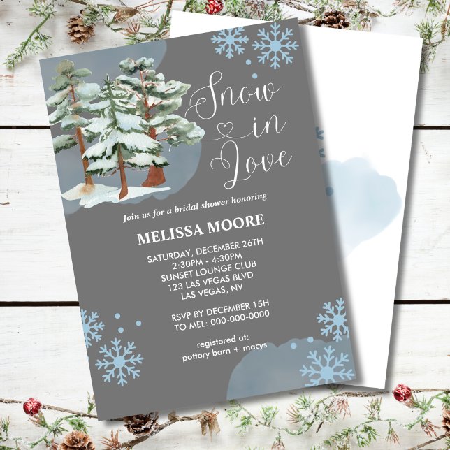 Invitation Neige en amour argent gris hiver forêt flocon (Créateur téléchargé)