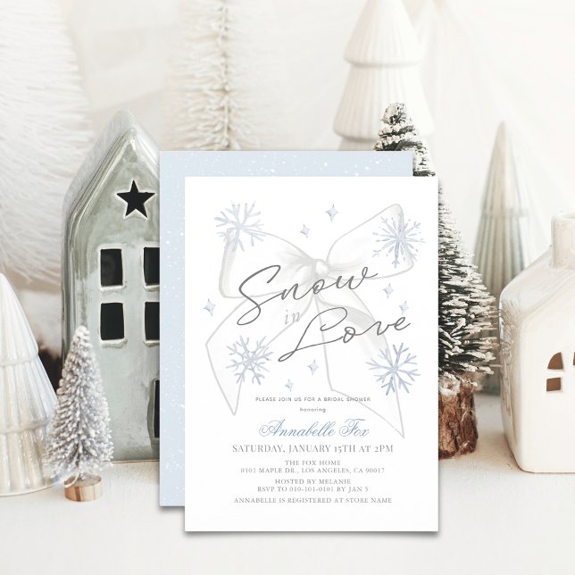 Invitation Neige en amour Bow blanc Snowflake Fête des mariée (Créateur téléchargé)