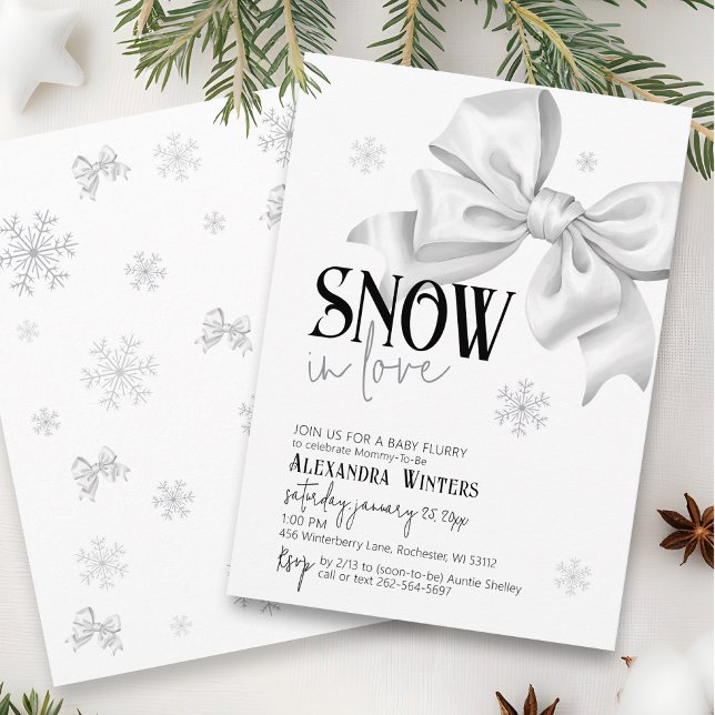 Invitation Neige en amour Cute Bow Snowflake Baby shower d'hi (Cute SNOW in Love simple white bow snowflake winter wonderland girl baby shower  invitation)