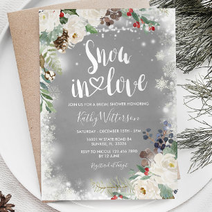 Invitation Neige en amour Hiver Blanc Floral Fête des mariées