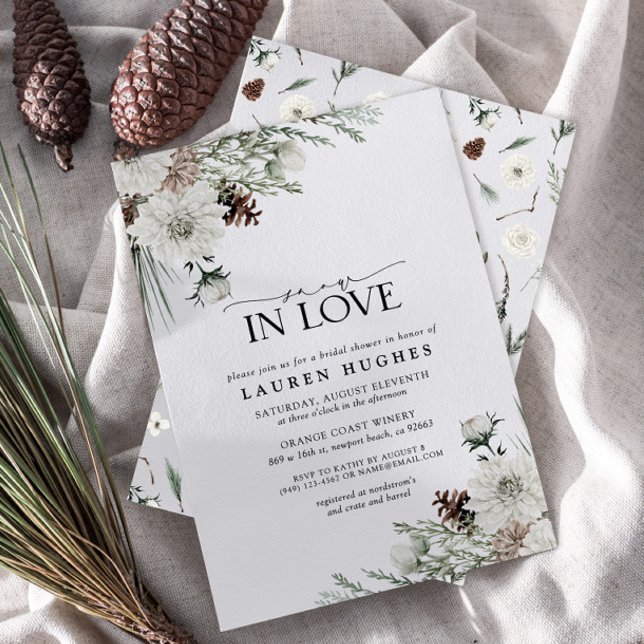 Invitation Neige en amour hiver Fête des mariées À feuillage  (Créateur téléchargé)