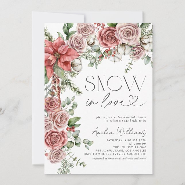 Invitation Neige en amour Pine rouge Fleurs d'hiver (Devant)