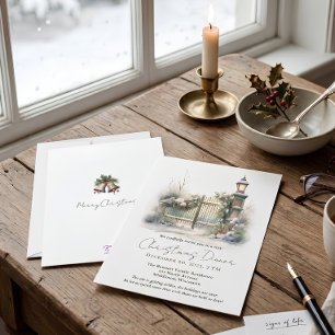 Invitation Neige hiver scène Pine Lampe Aquarelle Noël