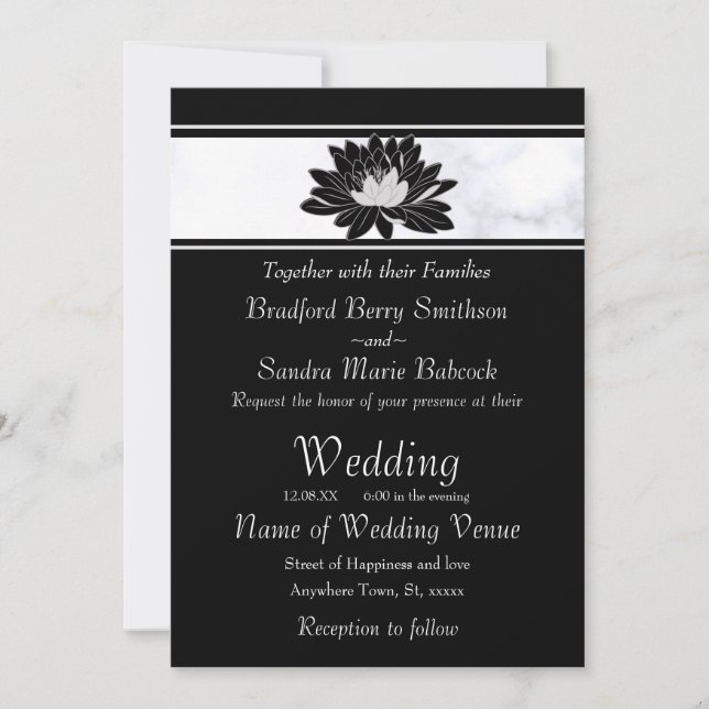 Invitation Nénuphar floral moderne élégant, gris-noir (Devant)