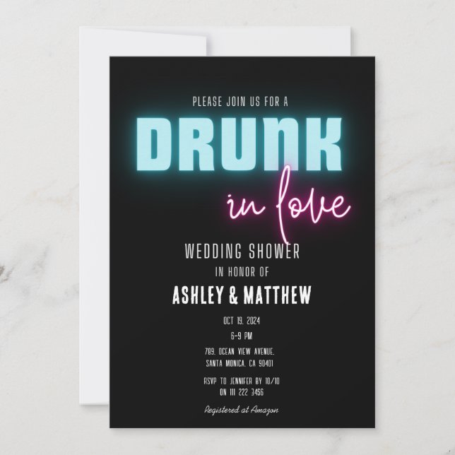 Invitation Néo ivre d'amour Mariage Shower pour couples (Devant)