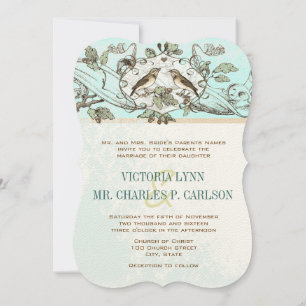 Invitation Neo Mint Birds Chêne Mariage forestier